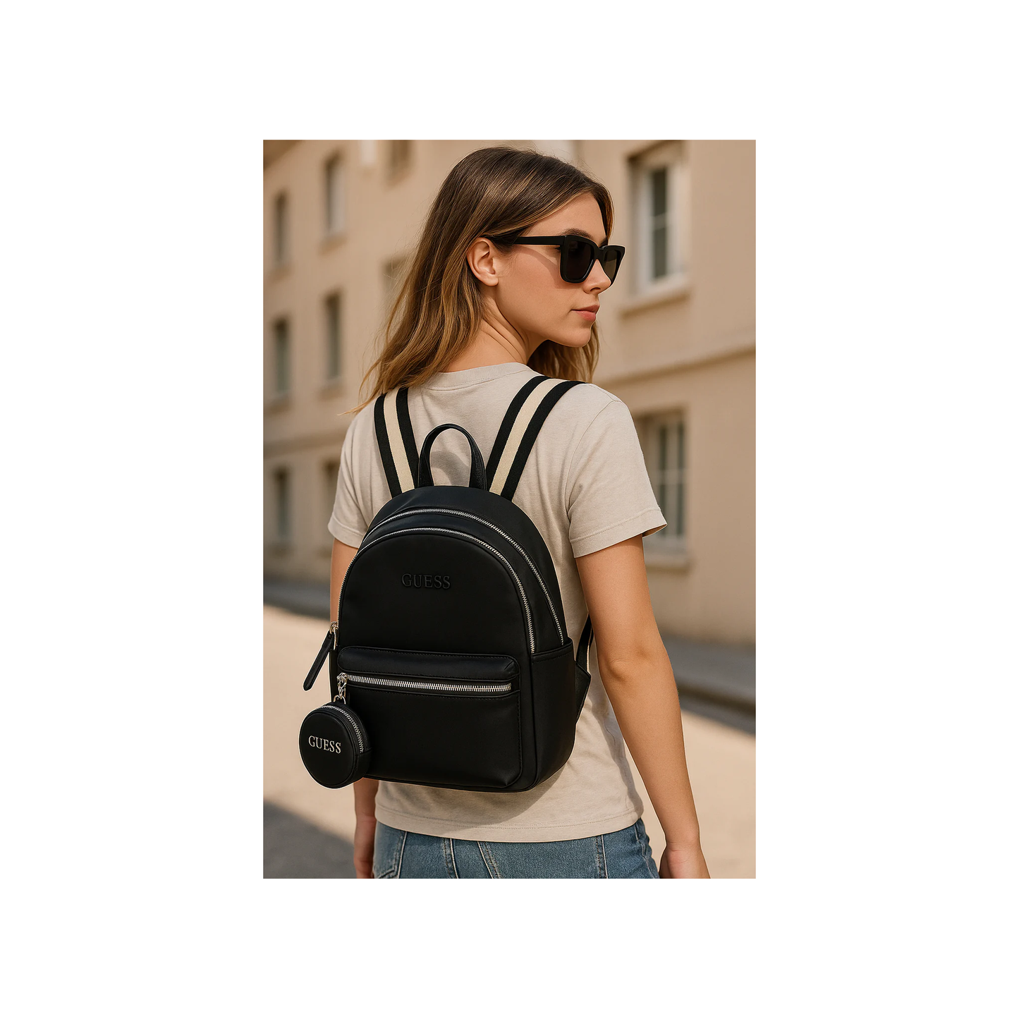 GUESS Nylon Mini Backpack with Coin Purse – Black