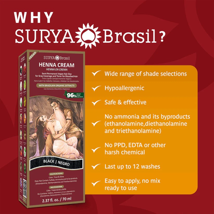 Surya Brasil Natural Henna Cream Hair Color Treatment for Gray Coverage, Color Enhancement & Hair Health